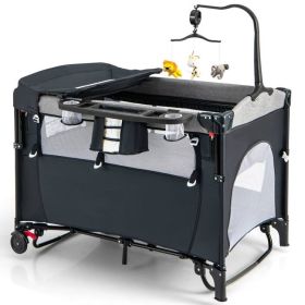 Black Foldable Baby/Toddler Playpen Bassinet Bed Crib Music Box