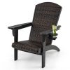 Ergonomic Black Rattan Outdoor Adirondack Padded Seat Chair w/ Cup Holder