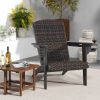 Ergonomic Black Rattan Outdoor Adirondack Padded Seat Chair w/ Cup Holder