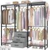 Heavy Duty Black Grey Freestanding Garment Rack Closet Wardrobe with 3 Drawers