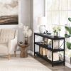 Industrial 55-inch Black Wood Shelf Sofa Table with Heavy Duty Metal Frame