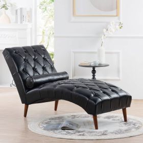 Black Faux Leather Upholstered Armless Chaise Lounge Chair with Lumbar Pillow