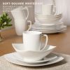 16 Pieces - White Square Porcelain Dinnerware Set - Service for 4
