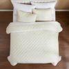 King/CAL King Size 3-Piece Cream Velvet Embroidered Super Soft Quilt Set