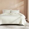 Full / Queen 3-Piece Cream Velvet Embroidered Super Soft Quilt Set