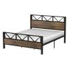 King Vintage Industrial Metal Wood Platform Bed Frame with Headboard Footboard