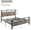 King Vintage Industrial Metal Wood Platform Bed Frame with Headboard Footboard
