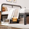 King Heavy Duty Black Metal Bed Frame with Solid Wood Panel Headboard