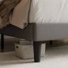 Queen Grey Linen Upholstered Platform Bed Frame with Button-Tufted Headboard