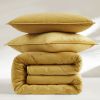 Full / Queen 3-Piece Mustard Yellow Velvet Embroidered Lavishly Soft Quilt Set