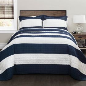 Twin Navy White Stripe 2 Piece Cotton Lightweight Quilt Set