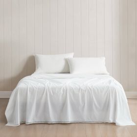 Queen Size 4 Piece 100-Percent Cotton Sheet Set in White with Lace Trim