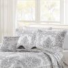 Queen size White Damask Embroidered 4 Piece Oversized Bedspread Set