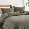 King/California King 3-Piece Sage Green Faded Stone Washed Cotton Quilt Set