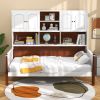 Twin size Vintage White Walnut Daybed with Bookcase Storage Cabinet Headboard