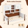 Twin size Vintage White Walnut Daybed with Bookcase Storage Cabinet Headboard