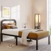Twin XL size Heavy Duty Black Metal Bed Frame with Solid Wood Panel Headboard