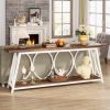 Industrial 70-inch Brown Wood Top Sofa Table with Heavy Duty White Metal Frame