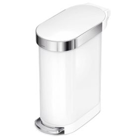 White 12-Gallon Narrow Kitchen Trash Can with Easy Step-on Lid