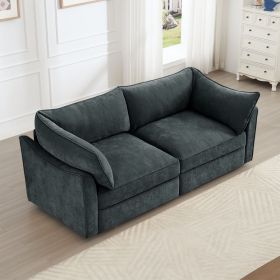 2 Seater Sofa With Pull out Storage Drawers Under Each Seat, Crescent-shaped Armrests And Wraparound , Suitable for Small Living Rooms, Chenille