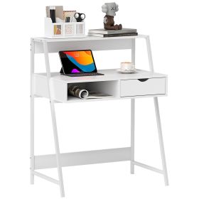 HOMCOM Home Office desk, Computer Desk for Small Spaces, Study Table with Drawer and Storage Shelves, White