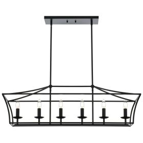 6-Light Kitchen Island Lighting Linear Chandelier Farmhouse Large Black Pendant Lighting for Dining Room Over Table
