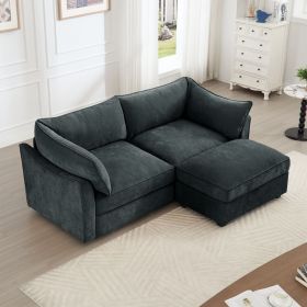 2 Seater Sofa With Footrest , 2-Seat Sofa with 1 Movable Ottoman, Pull out Storage Drawer Under Each Seat,Chenille Gary (Color: as Pic)