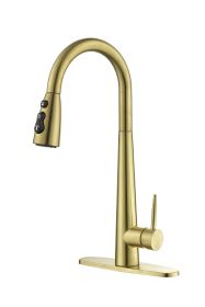 Kitchen Faucet with Pull Down Sprayer ;  High Arc Single Handle Kitchen Sink Faucet with Deck Plate;  Commercial Modern Stainless Steel Kitchen F (Color: Gold)