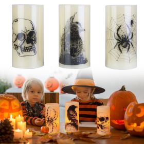 3 Pack Halloween Flameless Candle Lamp with Timer Setting Battery Operated Warm Orange Light Candles for Halloween Party Decoration Spider Crow S (Type: Spider Skull Crow)