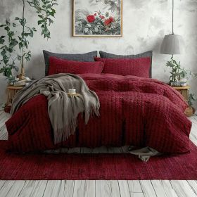 Seersucker Textured Bedding Set, Luxuriously Soft and Durable, Wine Red (specifications: Queen)
