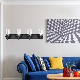 Rustic Wall Light Fixture in Matte Black Finish, 6 Light Bathroom Vanity Lighting with Clear Glass Shade (Numbers of Light: 4-Light)